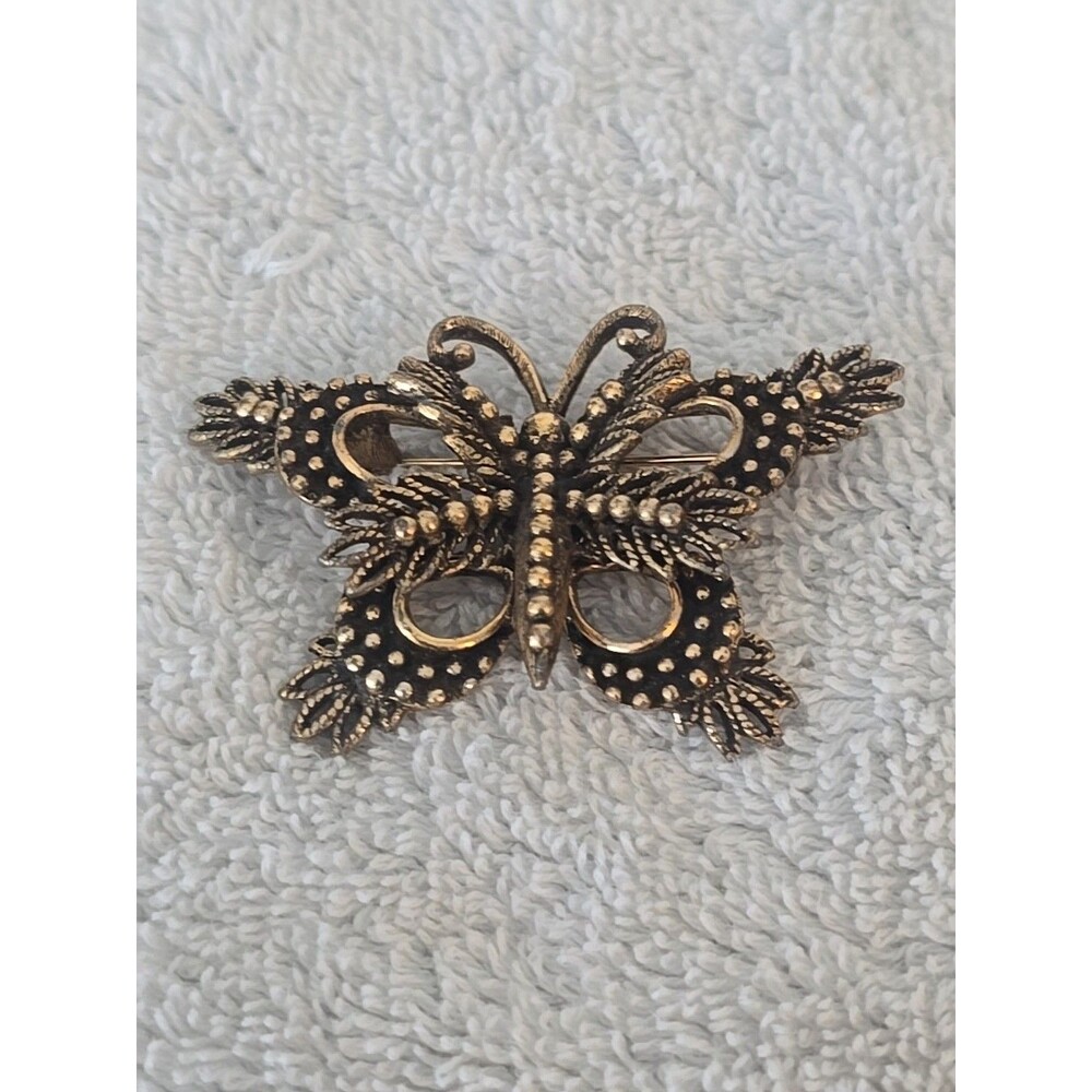 Vintage Gold Tone Signed Hedy Filigree Butterfly Luna Moth Pin 2.5 Inch BEAUTY